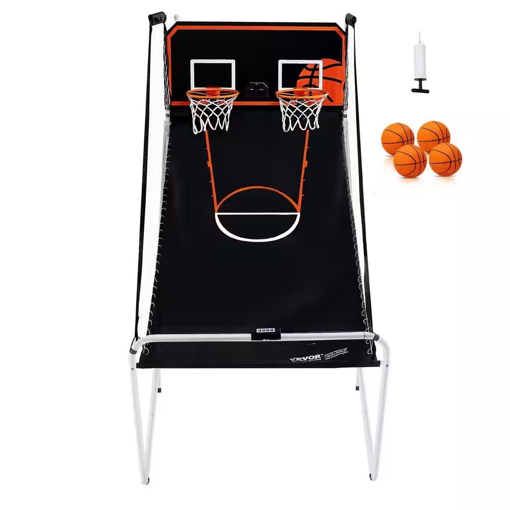 Foldable Basketball Arcade Game, 2-Player Indoor Sport, Dual Shot with 8-Modes, Electronic Scoreboard, Black and White