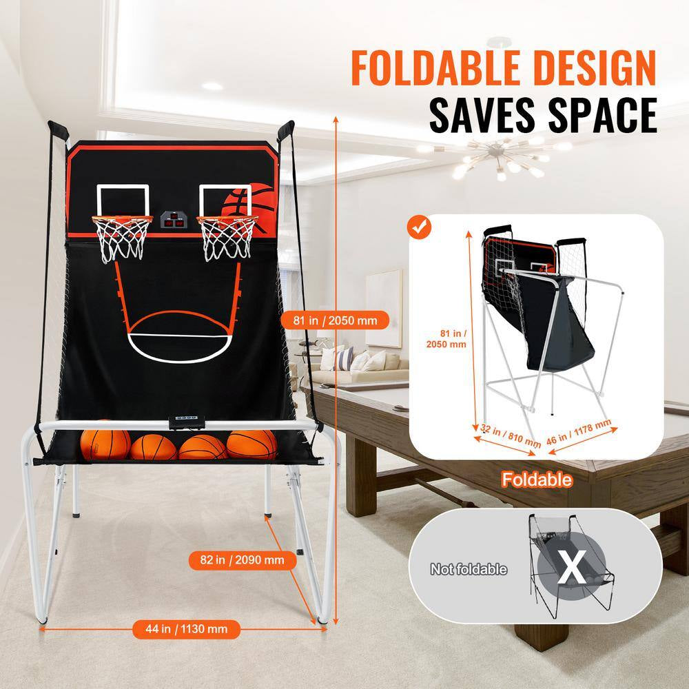 Foldable Basketball Arcade Game, 2-Player Indoor Sport, Dual Shot with 8-Modes, Electronic Scoreboard, Black and White