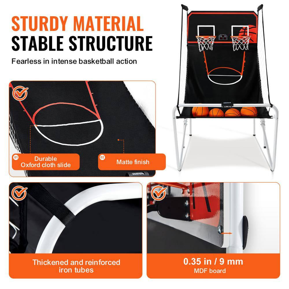 Foldable Basketball Arcade Game, 2-Player Indoor Sport, Dual Shot with 8-Modes, Electronic Scoreboard, Black and White