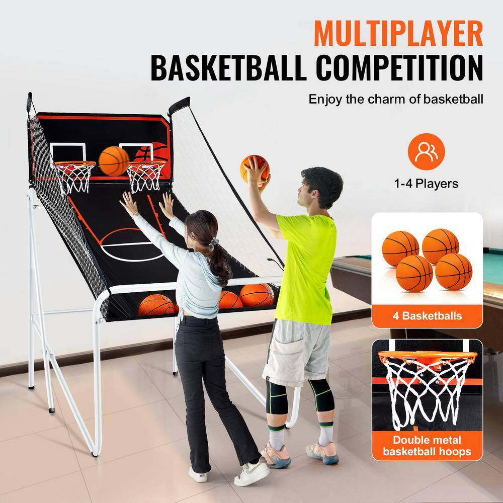 Foldable Basketball Arcade Game, 2-Player Indoor Sport, Dual Shot with 8-Modes, Electronic Scoreboard, Black and White