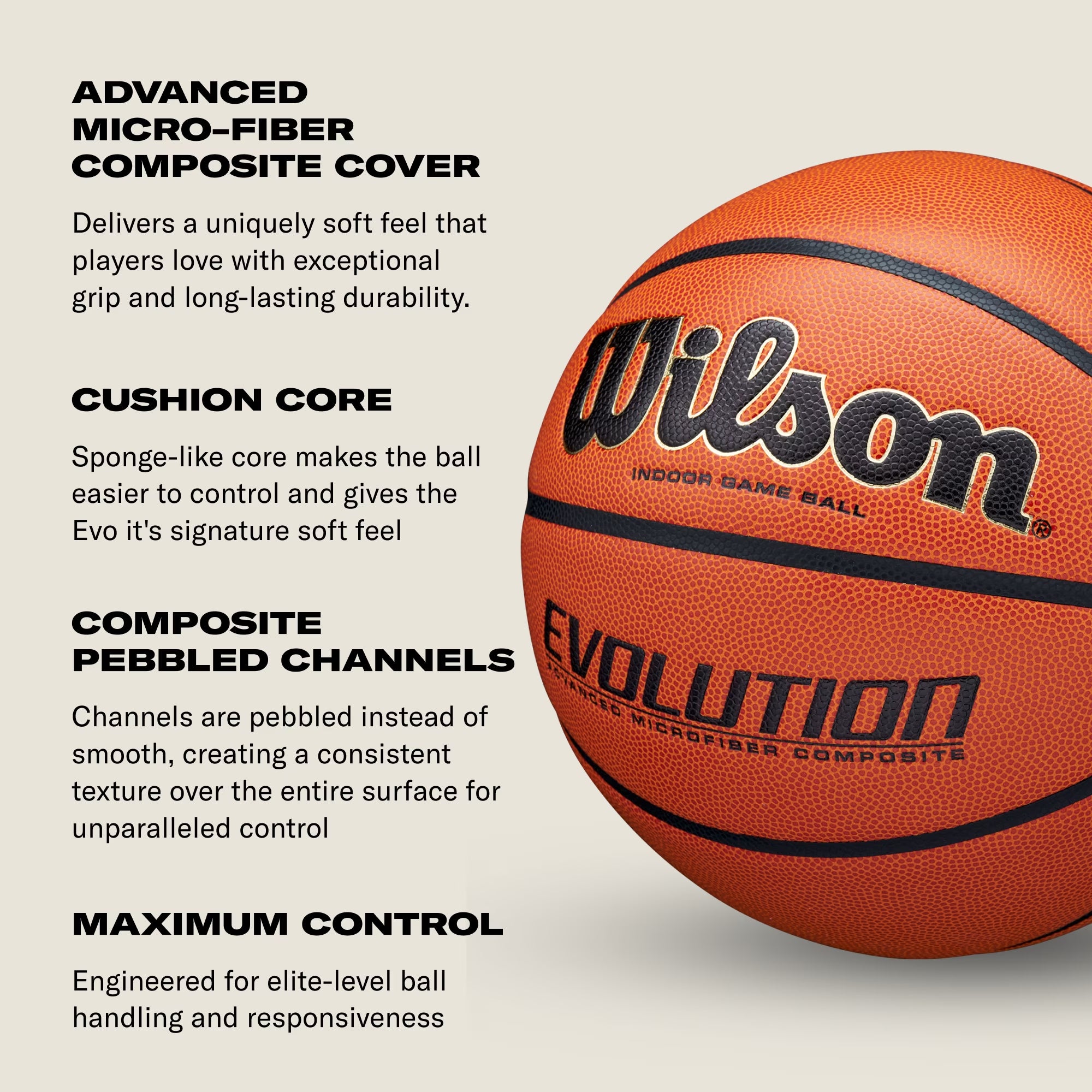 Evolution Indoor Game Basketball - Black, Size 6 - 28.5"